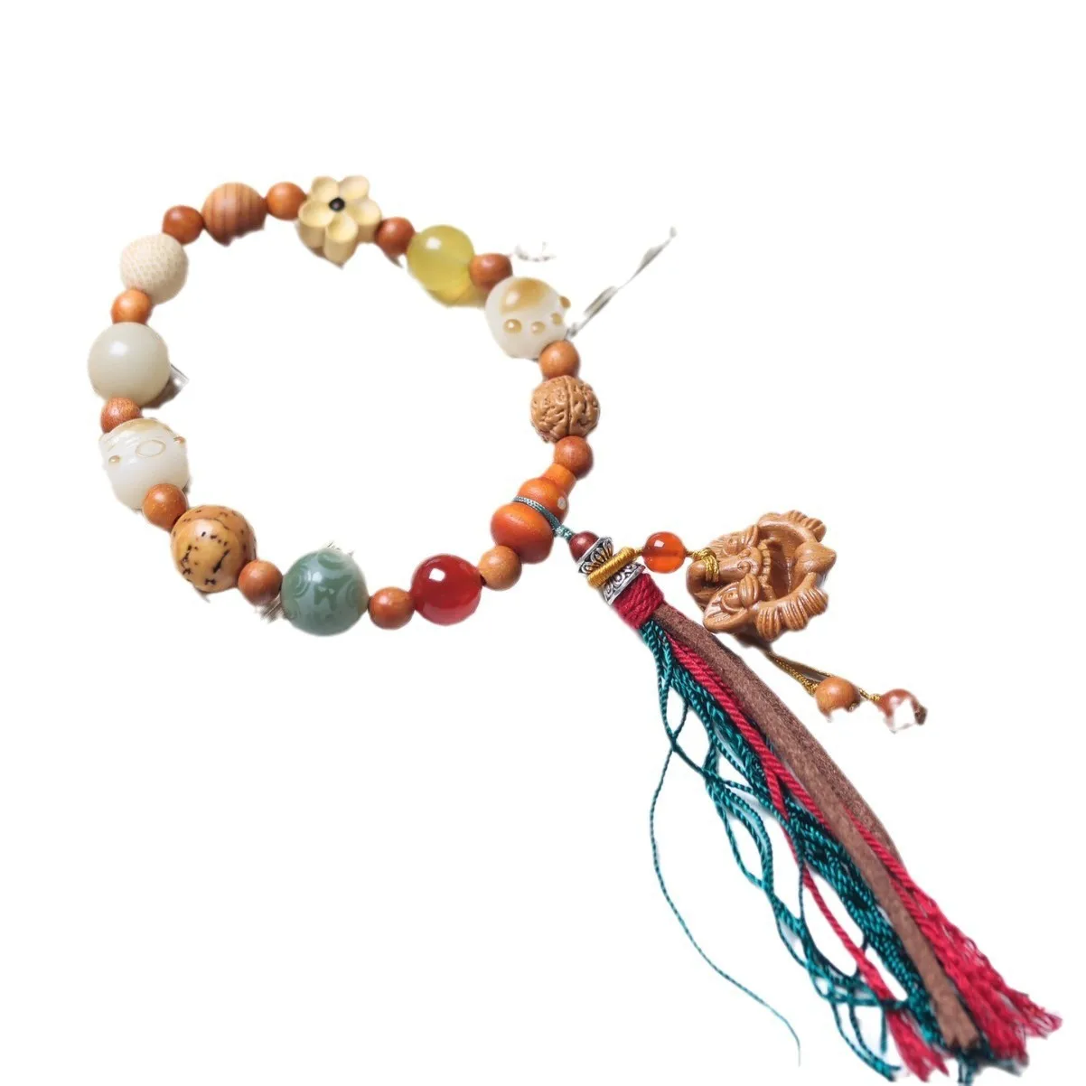 Original Multi Gem Bodhi Eighteen Seed Auspicious Tile Cat Tassel Pendant Bracelet Unisex Luxury Ornament