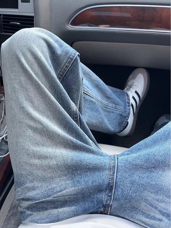 

Cleanfit Blue Waed Denim Jeans Men's High Waist Wide Leg Pants American Retro High Street Sle Knife Trousers