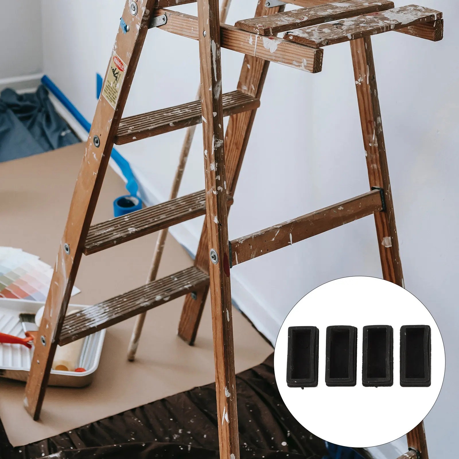 4Pcs Anti-Slip Ladder Leg Pads Rubber Non-Skid Foot Protectors for Extension Ladders Home Office Workshop