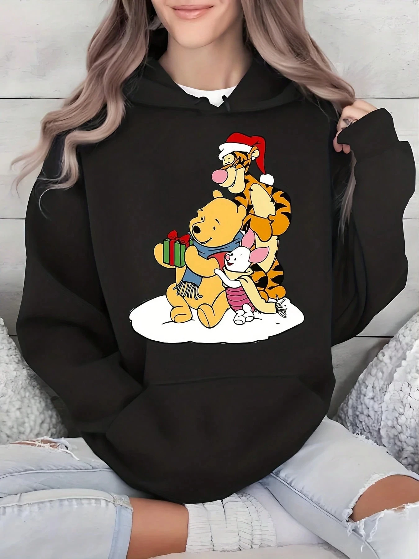 

Женская толстовка с капюшоном Disney Winnie The Pooh, осенне-зимняя флисовая толстовка с капюшоном, уличная одежда унисекс, свободная повседневная одежда большого размера