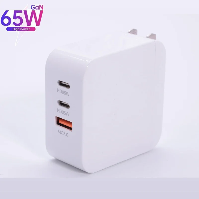 65W GaN Power Adapter OEM Charger 3 Port Quick Smart Control PD , PPS , QC4.0