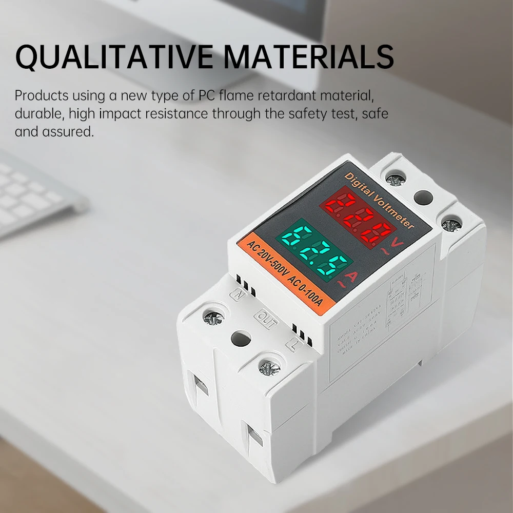 LCD Dual Digital Din Rail AC Voltmeter Ammeter Single-phase Voltage and Current Meter AC 50-500V 100A