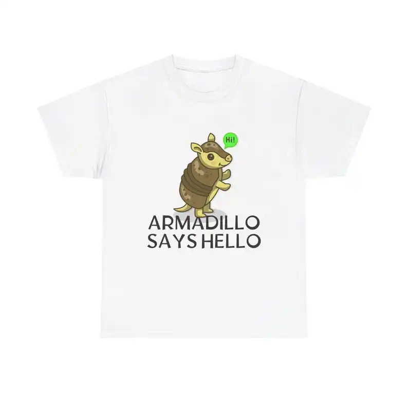 Armadillo says hello, rhyme T-shirt design for all nature / animal lovers with the cute African armadillo on the front