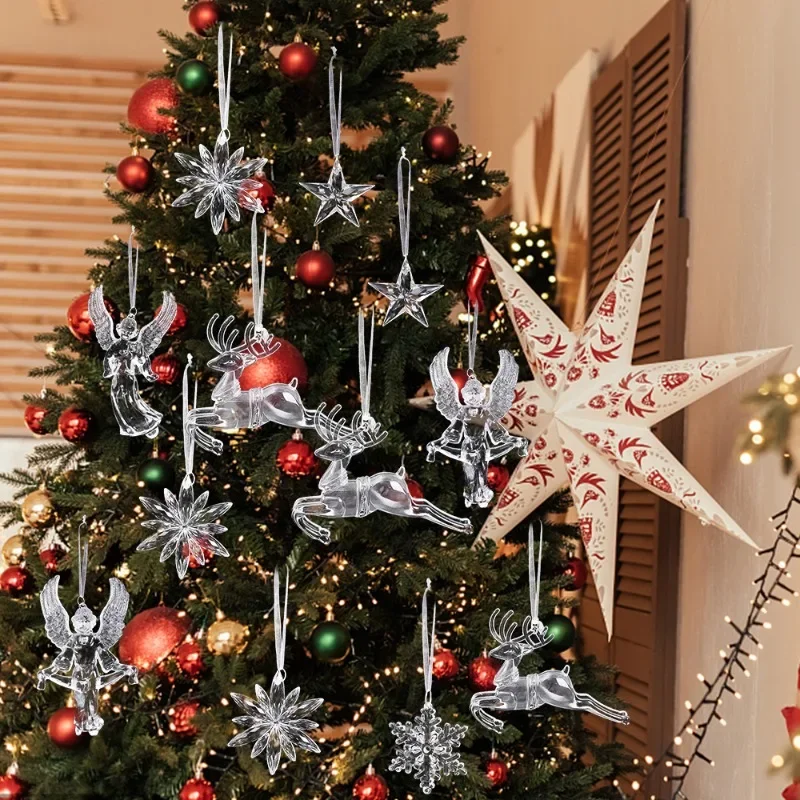 Christmas Transparent Icicle Crystal Acrylic Snowflake Simulation Ice Pendants Xmas Tree Hanging Imitation Acrylic Drop Ornament