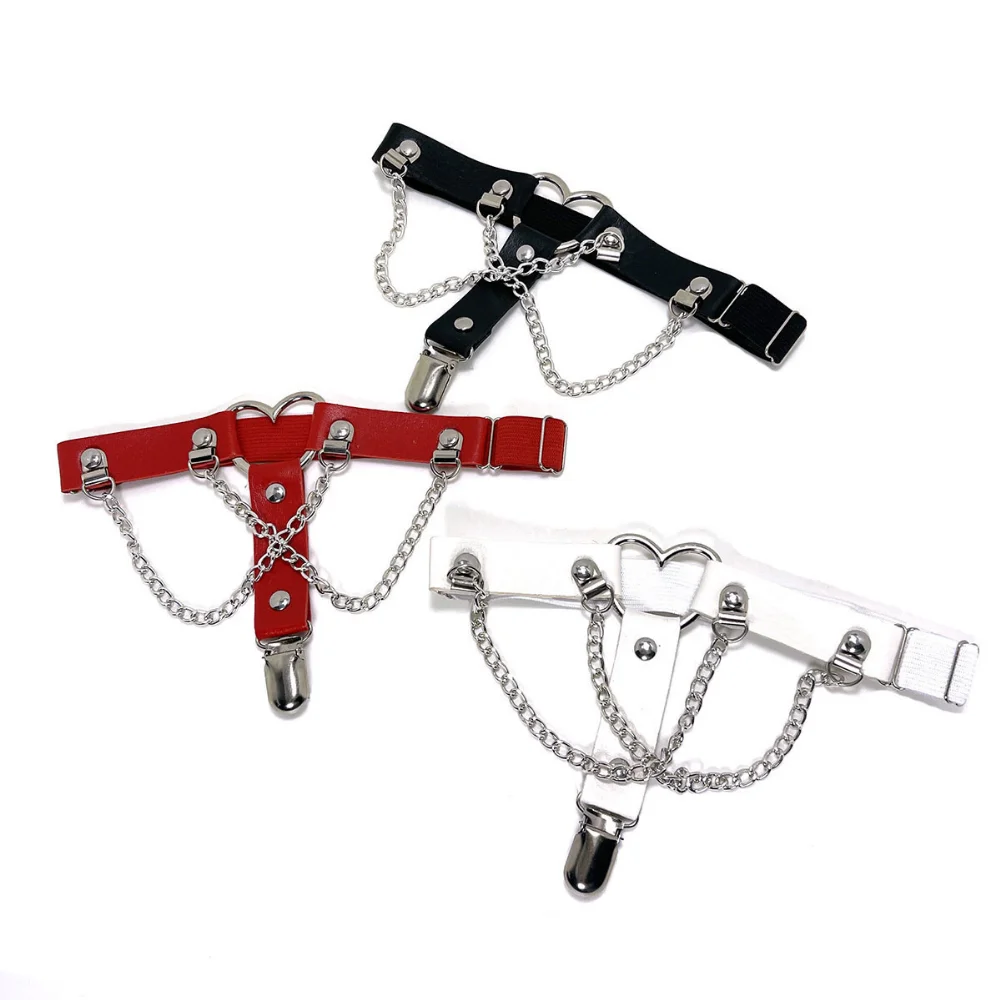 

Y2K Gothic Heart Chain Thigh Garter Belt, Adjustable PU Leather Leg Harness with Stocking Clips for Rave, Festival, Punk Outfit