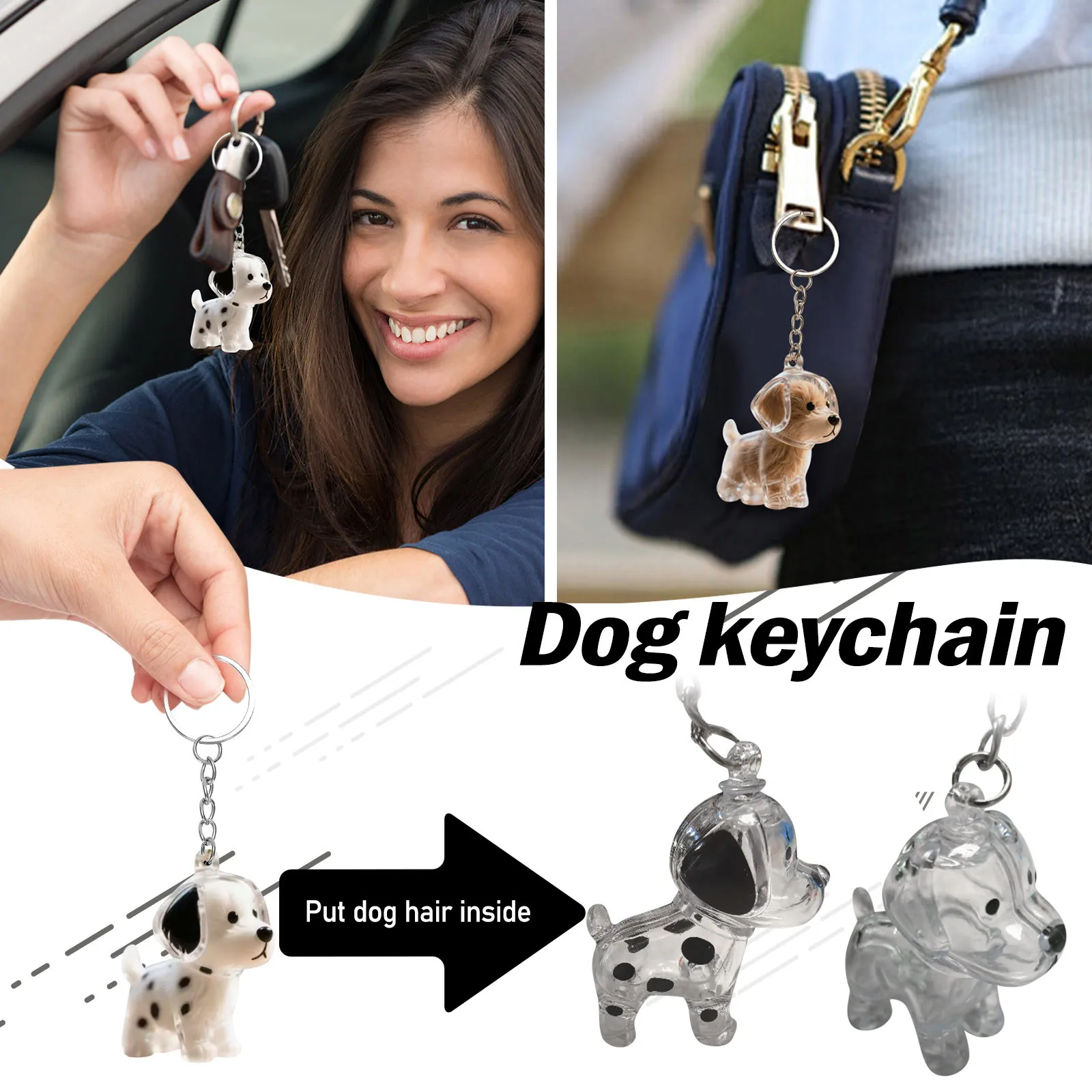Keychain For Collecting Dog Hair, Adorable Clear Pet Shape Hair Collector, DIY Memorial Key Chain Unique Gifts For Dog Lovers