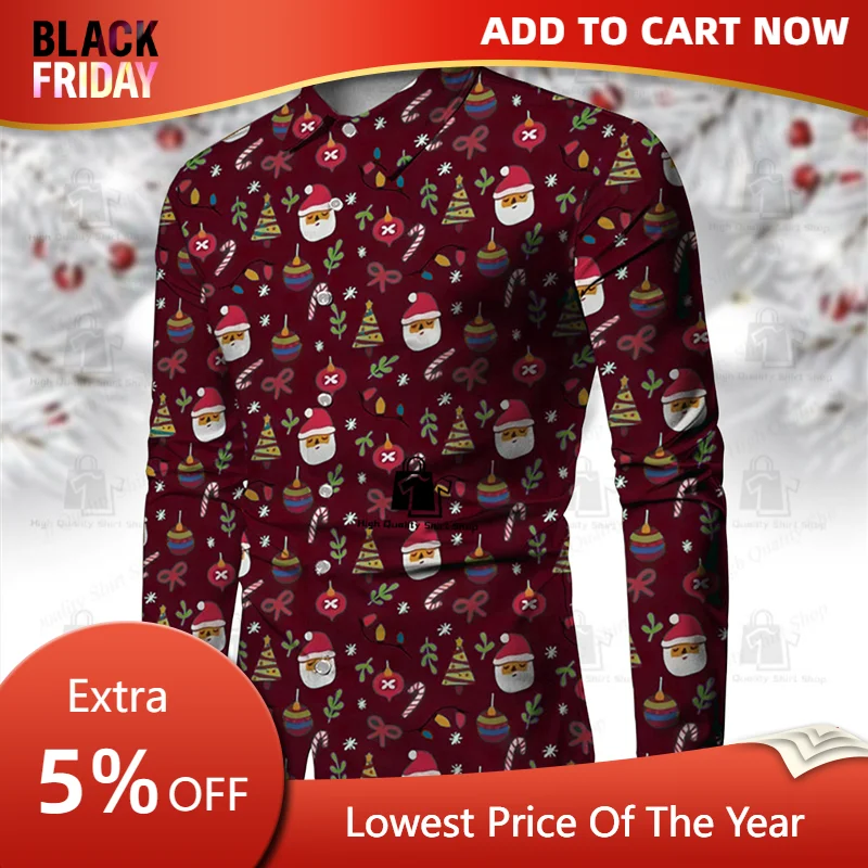 Multi colored Christmas shirt for men, Santa Claus collar Christmas street long sleeved shirt with fashionable button design