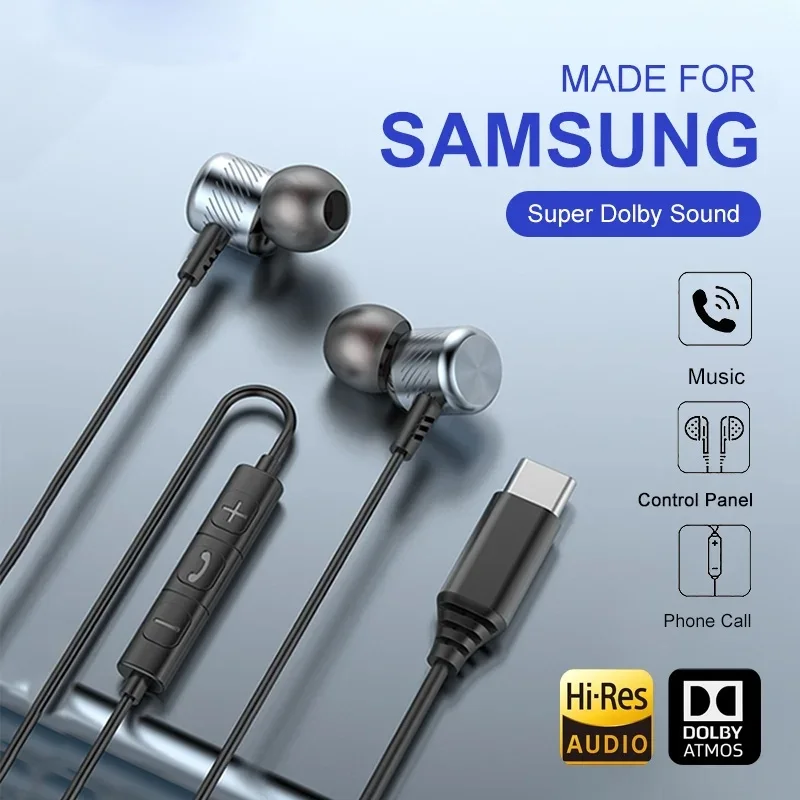 EARDECO Dobly Sound 3,5mm/Type-C Kabelgebundene Kopfhörer In-Ear Musik-Kopfhörer Bass-Headset für Samsung iPhone15/16 Gaming-Ohrhörer