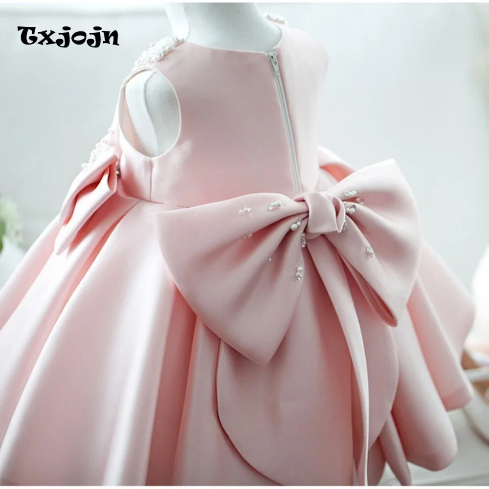 Baby Girl Dress 1-14 Years Old Girl's Satin Princess Dress Sleeveless Beaded Birthday Dress Wedding Dress Flower Girl Show Dress