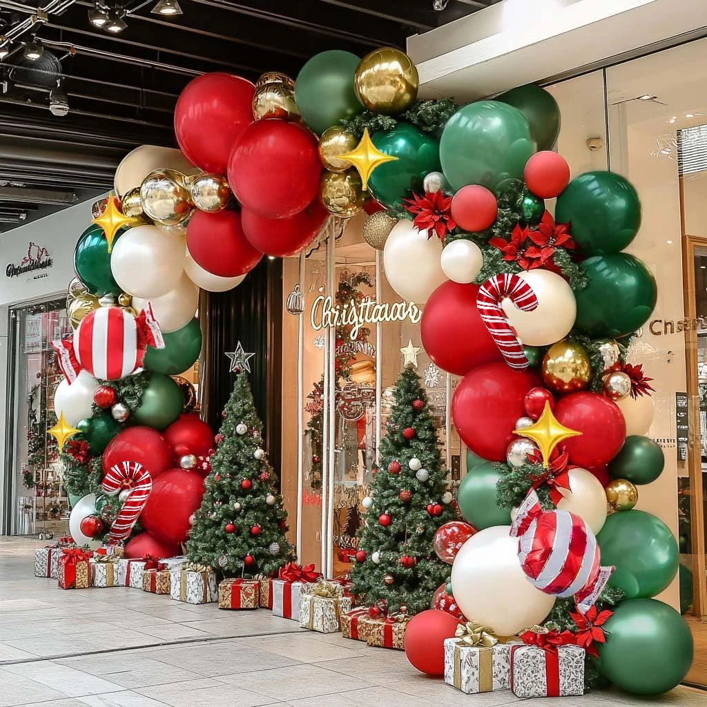 مجموعة قوس بالونات لحفلات عيد الميلاد مكونة من 113 قطعة، بالونات قصب عيد الميلاد مع بالونات لاتكس بيضاء لؤلؤية حمراء وأخضر وأحمر، مثالية لتزيين حفلات عيد الميلاد والديكور الداخلي #6