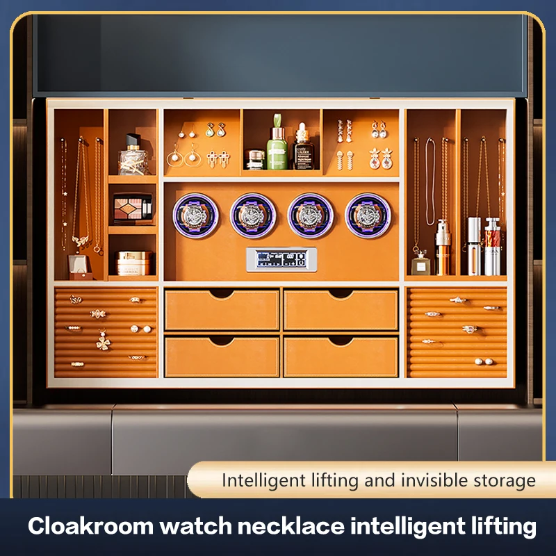 

Intelligent Electric Lift Hidden Dressing Table Makeup Mirror Cloakroom Anti-Theft Watch Winder Jewelry Storage Cabinet