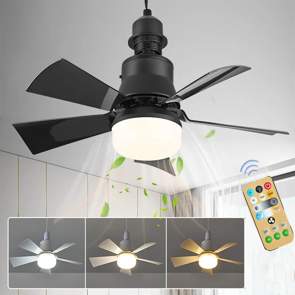 

Socket LED Fan Light with Remote Small Ceiling Fans with Lights 3 Colors Dimmable LED Light Bulb Fans E26/E27 Base for Bedroom