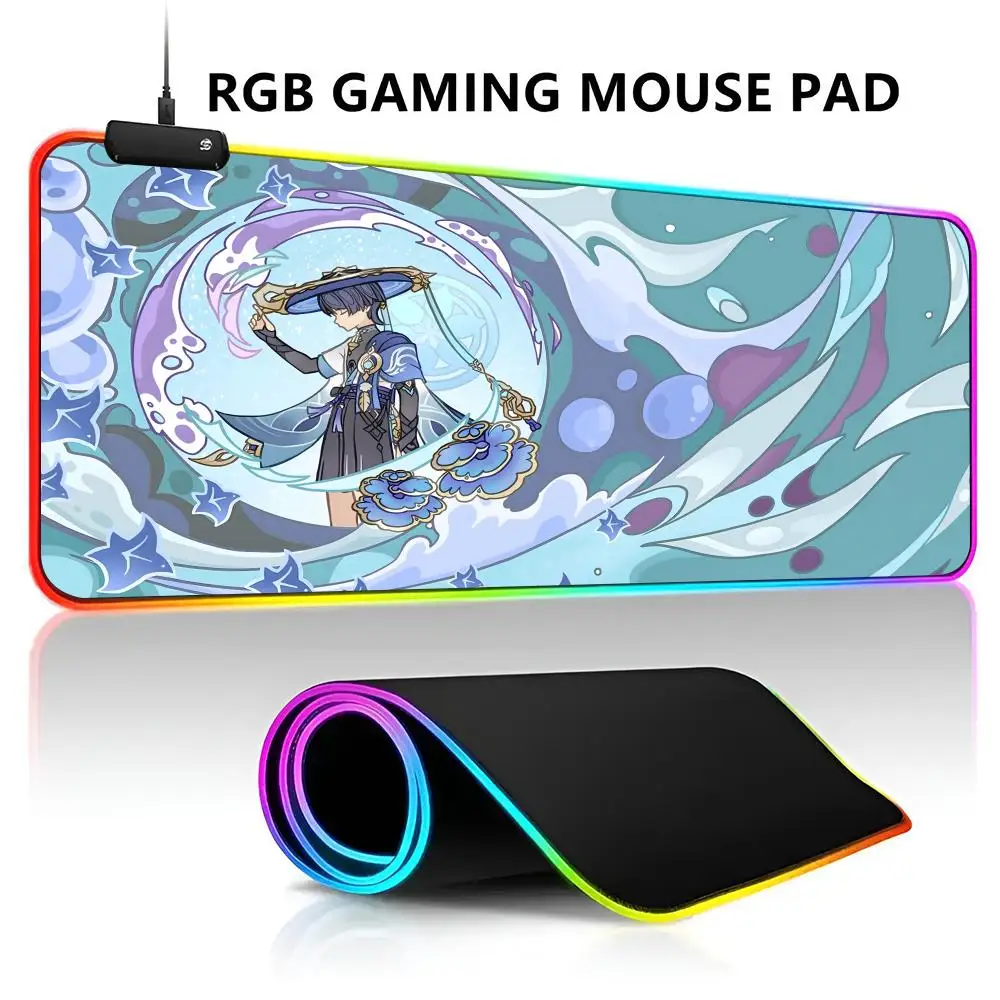 原神インパクト-マウスパッド-rgb-ledライト-ゲーミングマウスパッド-防水-大型-ゲーマー向けマウスカーペット-ビッグマウス-キーボードパッド-pcデスクプレイm