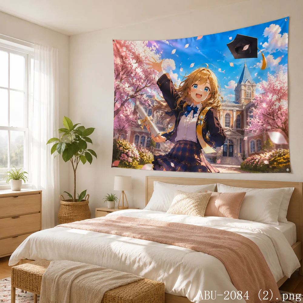VIKAMA Sports Day Tapestry Anime Girls Running Track Cheering Teammates Sunny School Spirit Art
