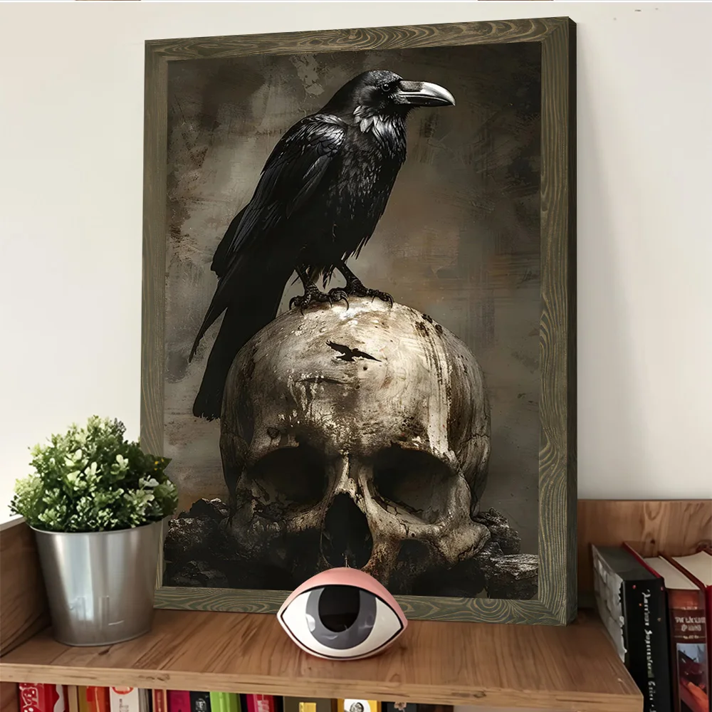 Raven Sitting On Skull Printing Poster Custom Pictures Wall Art Canvas Painting Gift for Modern Living Room Paintings Wand Deko - view 4