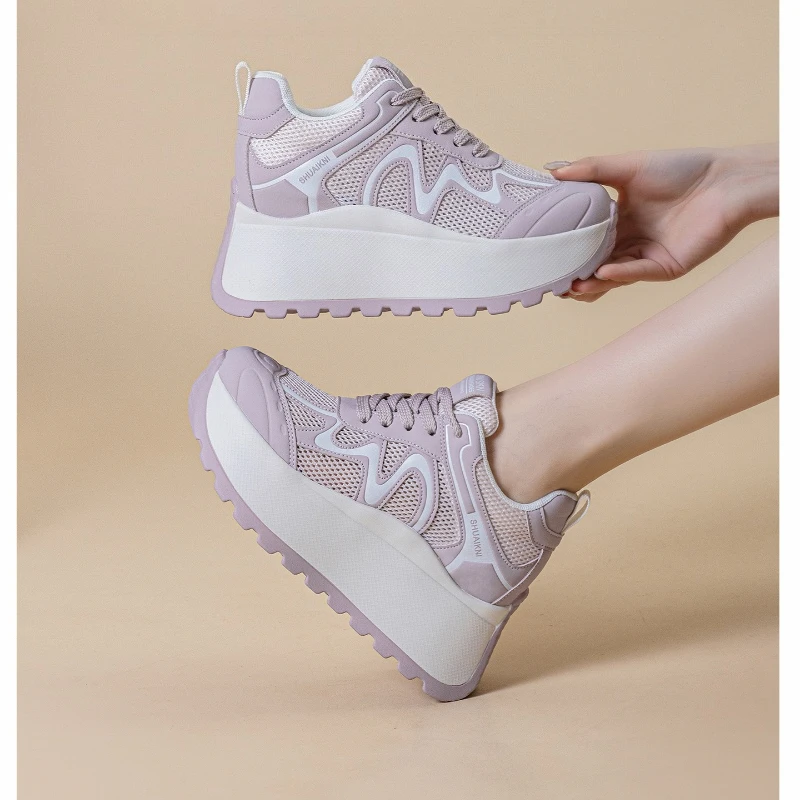 7cm Sponge Cake Thick Sole with Raised Mesh for Breathable Women's Shoes, 2026 Summer New Versatile Small Dad Shoes for Women