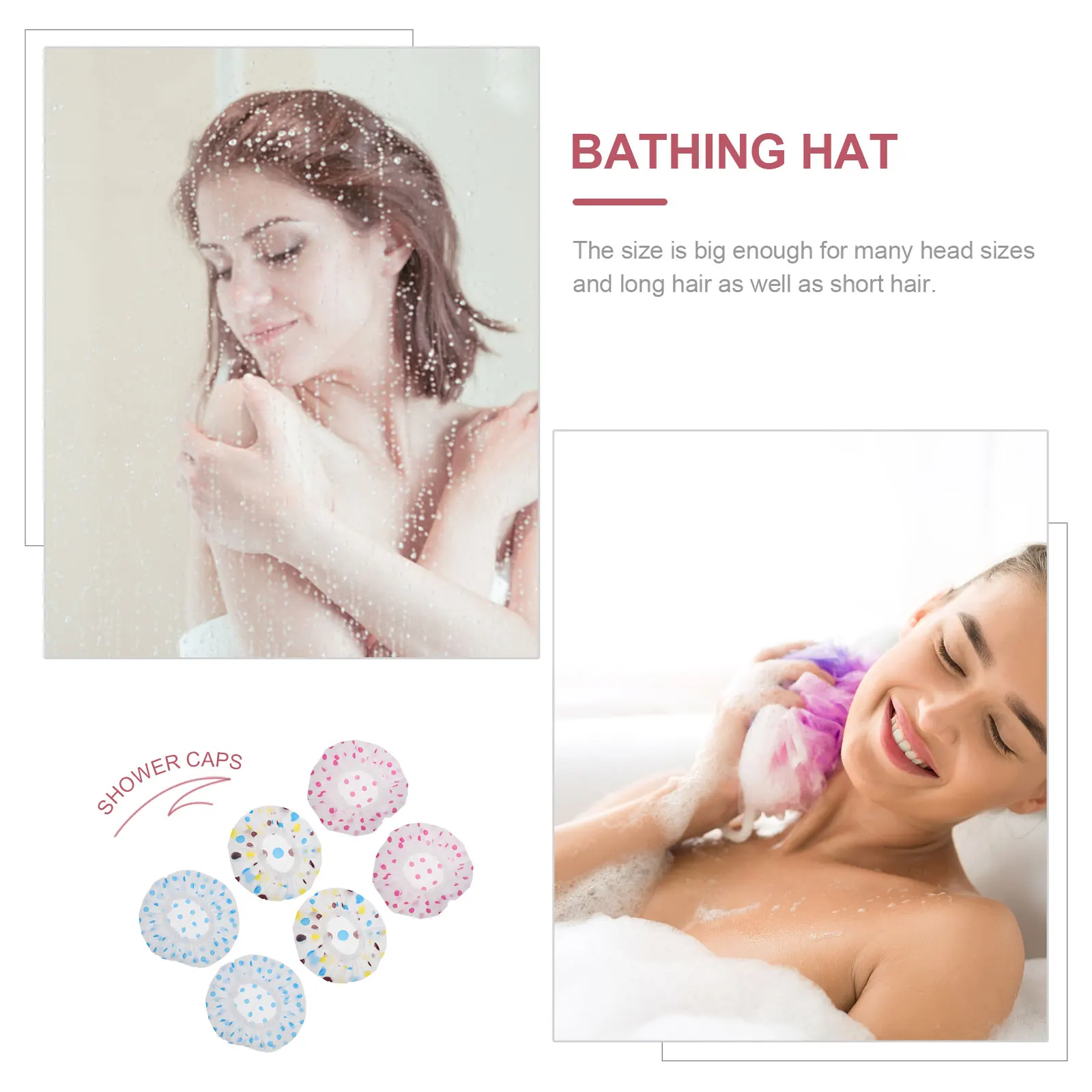 

6pcs Waterproof Shower Cap Bathing Hat Silk Sleep Bonnet for Women Big Size Multi functional PVC Durable Stylish Protects Hair