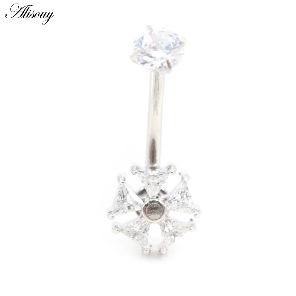 Alisouy 1PC Stainless Steel Heart Eye Water Drop Triangle Round Zircon Women Girl Belly Button Navel Rings Piercing Body Jewelry