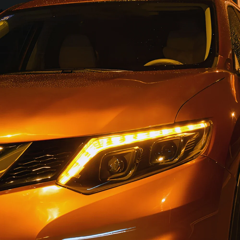 For Nissan X-Trail Car Headlights 2014-2016 Full Headlight Assembly Upgrade LED Flowing Flash Projector 2-Lens Accessories