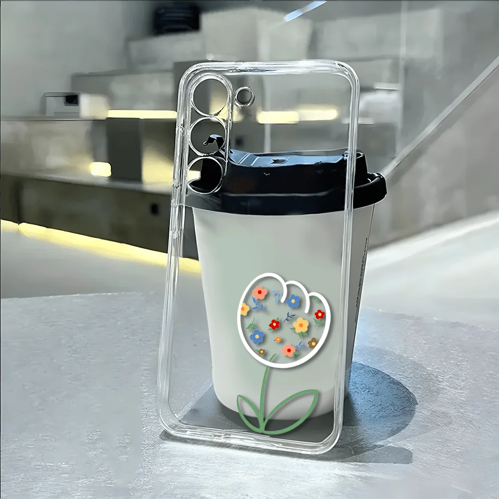 Floral pattern transparent phone case suitable for Samsung Galaxy S26 S25 S24 S23 S22 S20 FE/Ultra/Plus anti drop back cover