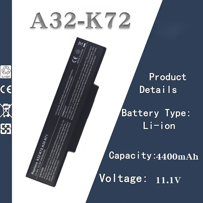 بطارية كمبيوتر محمول جديدة بسعة 4400 مللي أمبير في الساعة بسعة 11.1 فولت لجهاز ASUS A32-K72 |   يناسب موديلات N71J، N73JN/JQ/Q، K73، X77JA