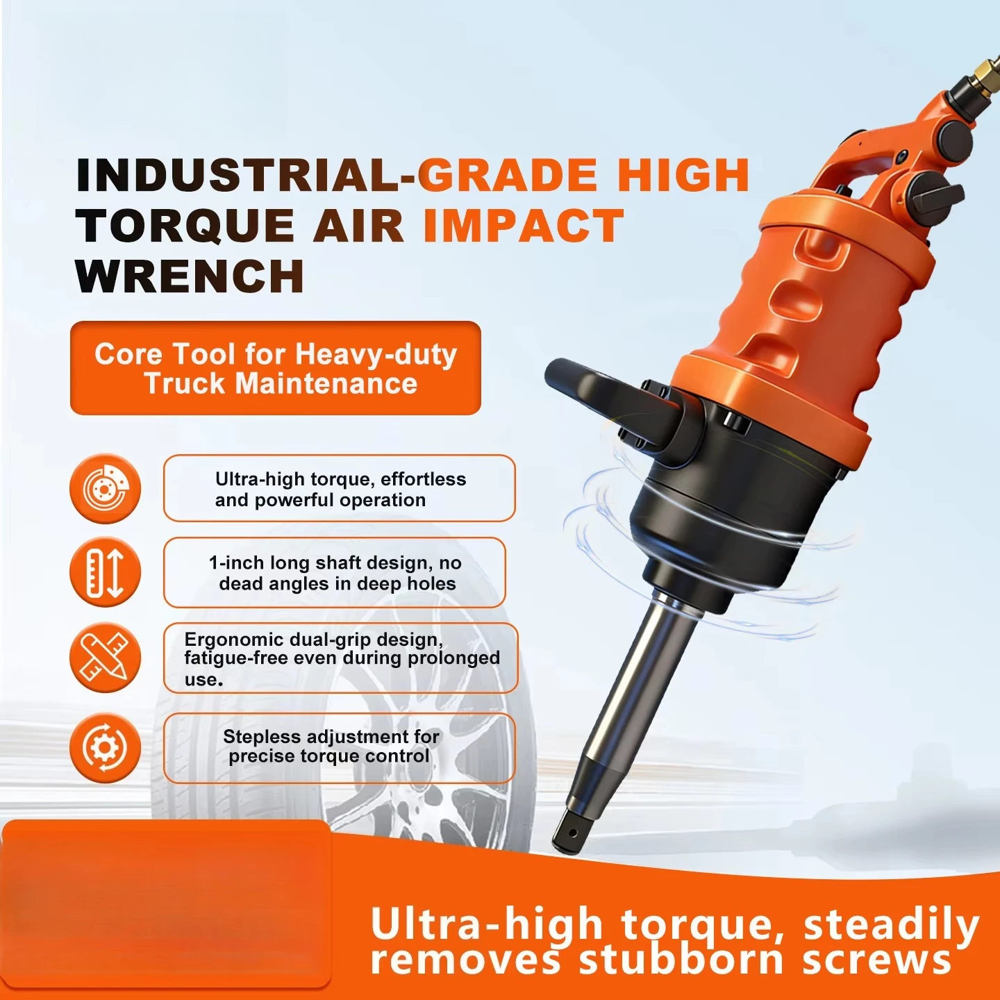 High Torque Industrial Air Impact Wrench Extended Anvil 1