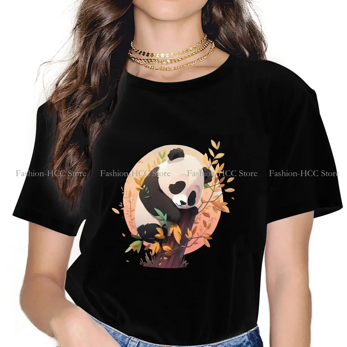 Schattige Hipster Polyester T-Shirts Panda Cartoon Vrouwelijke Harajuku Streetwear T-Shirt O-Hals