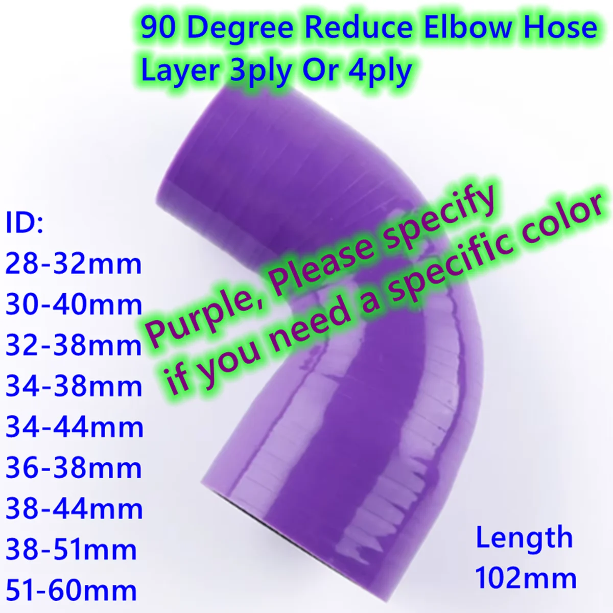 

Purple 90 Degree General Silicone Hose Connector Intercooler Turbo Intake Tubing Coupler Pipe Multiple Sizes