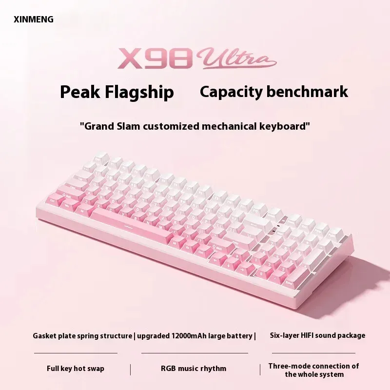 

XINMENG X98 Ultra Mechanical Keyboard Wireless 12000mAh Customized Gasket Hot-Swappable RGB Backlight 98% Gaming Office Keyboard