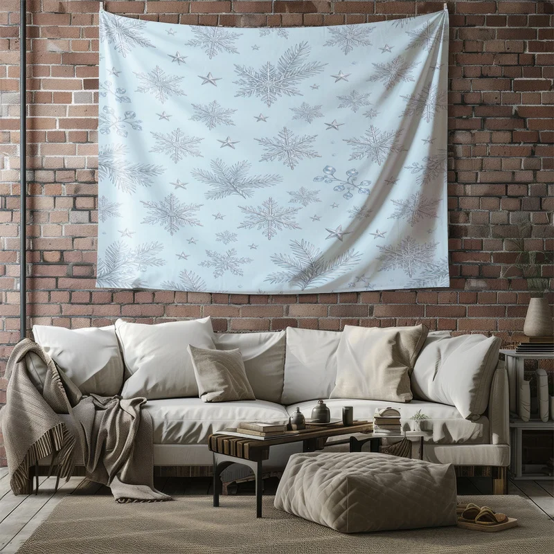 Winter Christmas Polyester Tapestry,Ultra-Soft,Easy Hanging,Multi-sizes,Cartoon Candy Star Snowflake Print,Apartment Wall Decor
