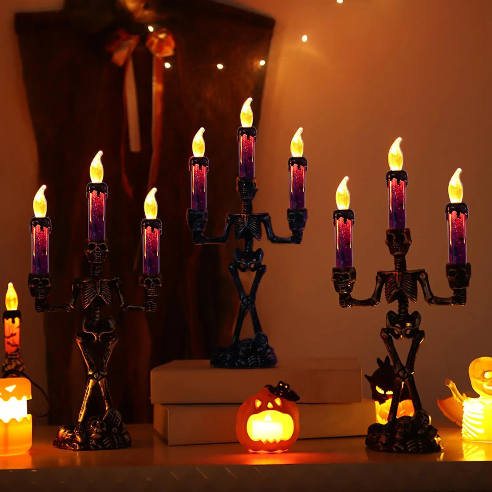 Halloween Candle Decorations Battery-operated Skull Candles For Table Spooky Halloween Candlesticks Light Home Decoration For