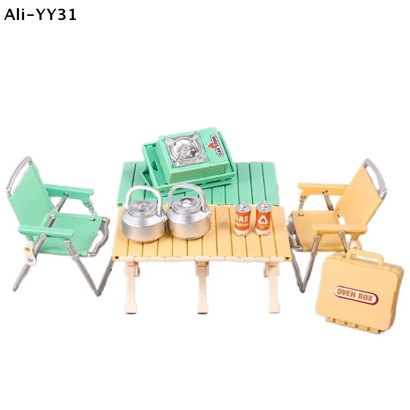 

【1Y】1 Set 1:12 Dollhouse Miniature Plastic Camping Picnic Set Folding Chair Gas Stoves Model Decor Toy Doll House Accessories