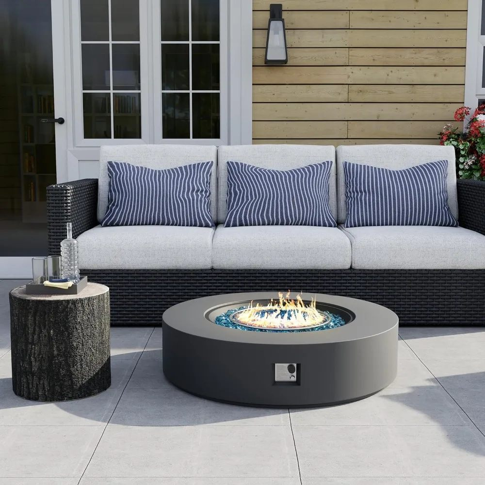 

42-inch Outdoor Propane Gas Fire Pit Table,for Outside Patio with Blue Fires Glass, Rain Cover, 50000BTU Concrete Round Fire Pit