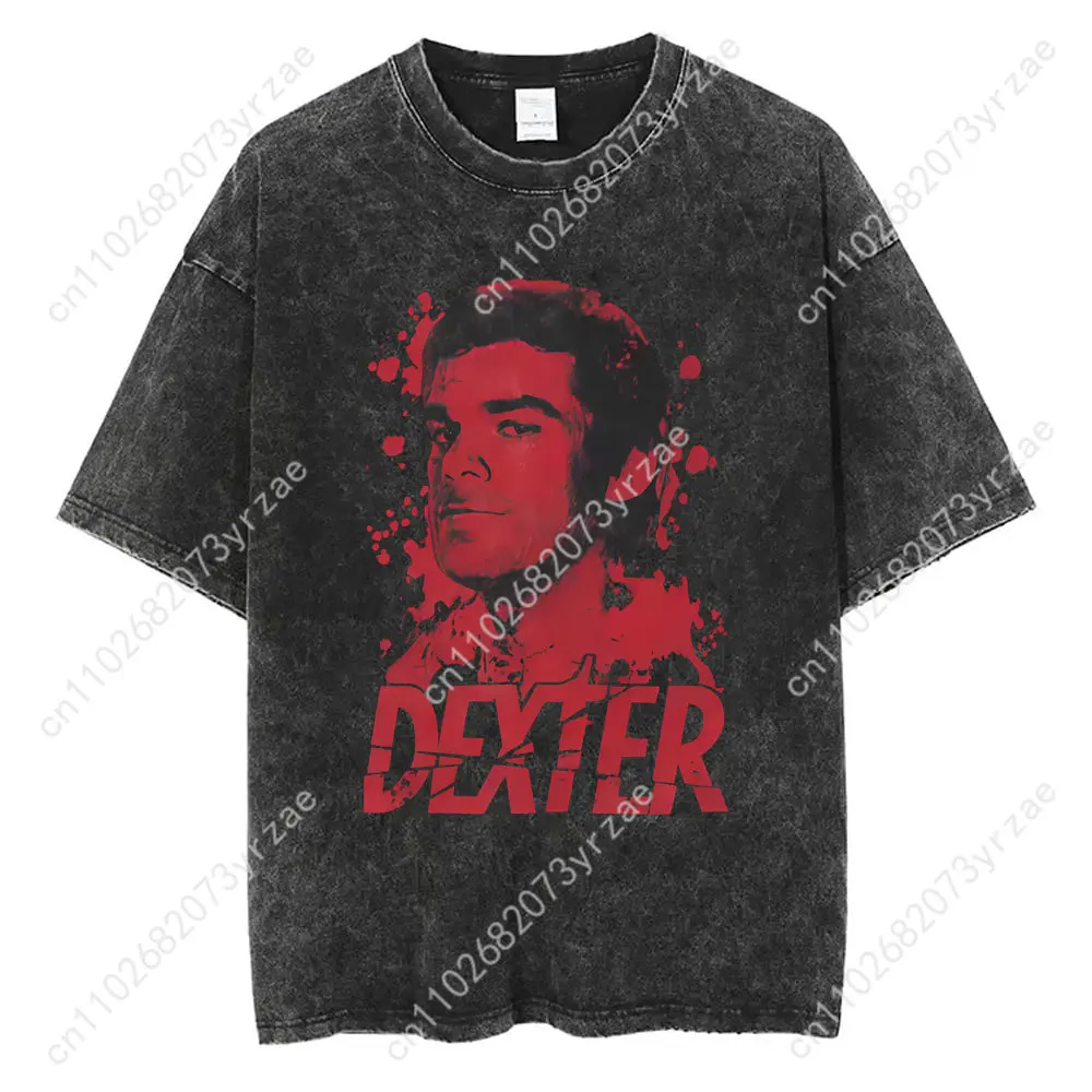 ديكستر مورغان ريترو غسل التي شيرت رجل امرأة عالية الجودة خمر تي شيرت القطن قصير الأكمام موضة تي شيرت لينة تنفس القمم