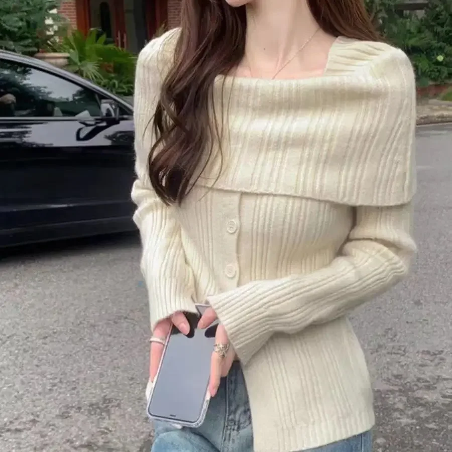 

Japan Fashion One Off Shoulder Knit Pullovers Women New Design Stripe Slim Casual Knited Cardigan Retro Chic Clothes Women 2026