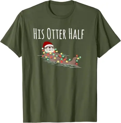 Lustiges Partnerlook-T-Shirt „His and Her Otter Half“ – Hässliches Weihnachts-T-Shirt im Y2K-Stil für die Familie, passende Weihnachtspyjamas mit Grafik und Spruch, Neuheit – Detail 14