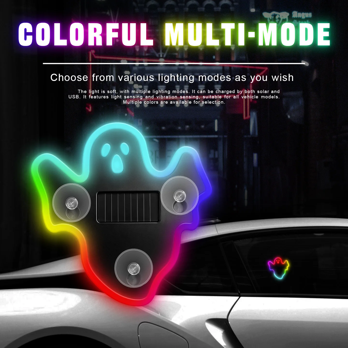 1/5pcs Solar Powered LED Car Ghost Dynamic Ambient Light Auto Rear Windshield Strobe Safety Halloween Decorative Ambient Lamp