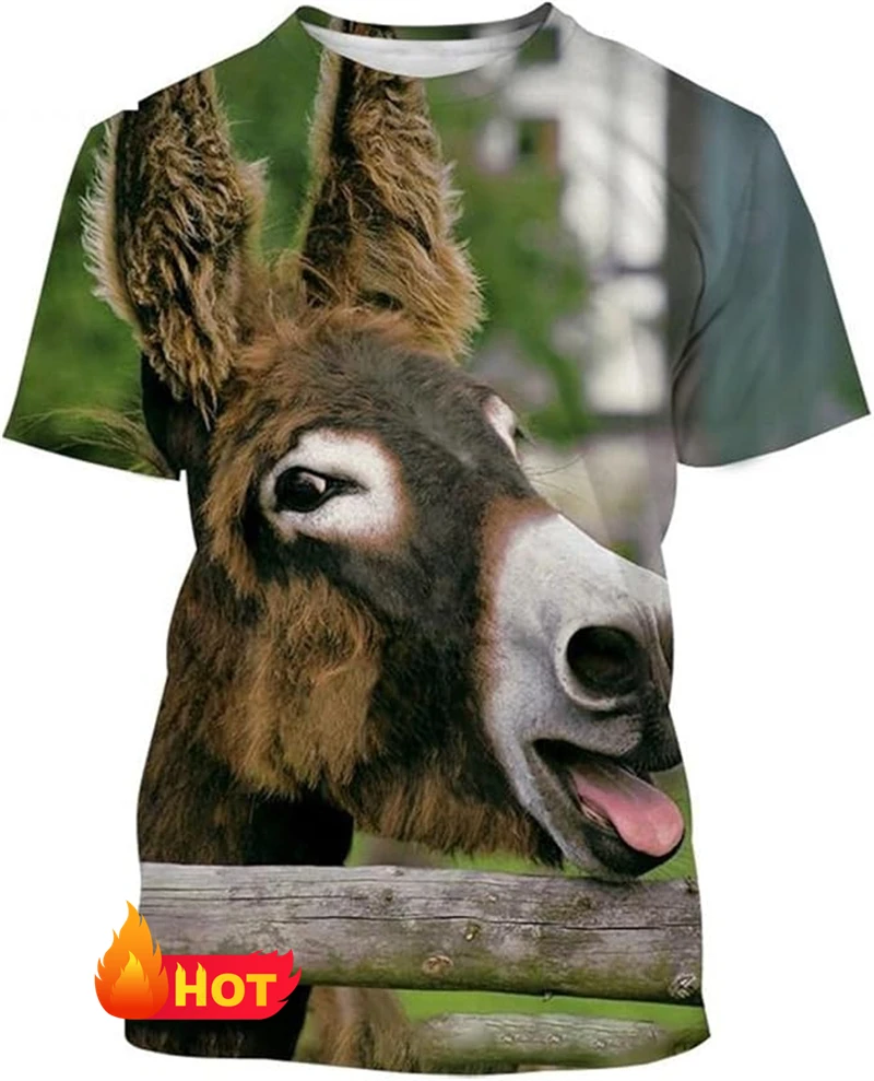 

Funny Donkey 3D Printing Short-sleeved T-shirt Men Women Personality Funny Round Neck Fun Animal T Shirt Casual Oversized Tops