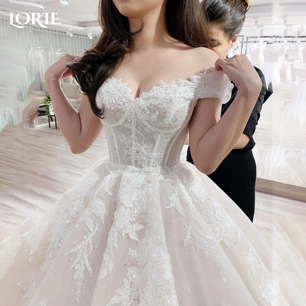 

LORIE Lace Wedding Dress 3D Flower Off Shoulder Appliques A Line Sweetheart Bride Bridal Dress Backless Customized свадеб