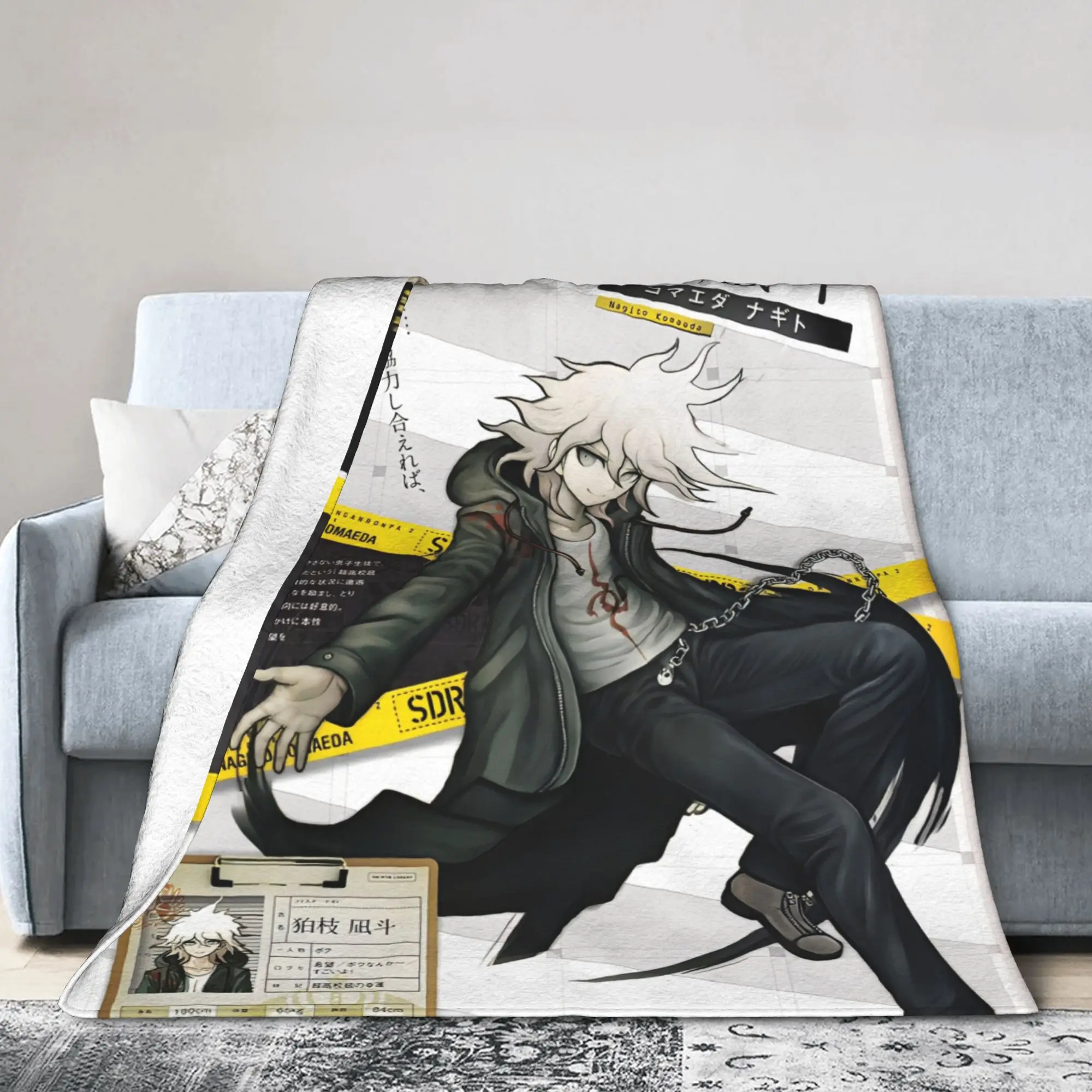 Danganronpa Nagito Komaeda Fleece Throw Blankets Game Anime for Bedspreads Knitted Blanket Travel Lightweight Multifunction