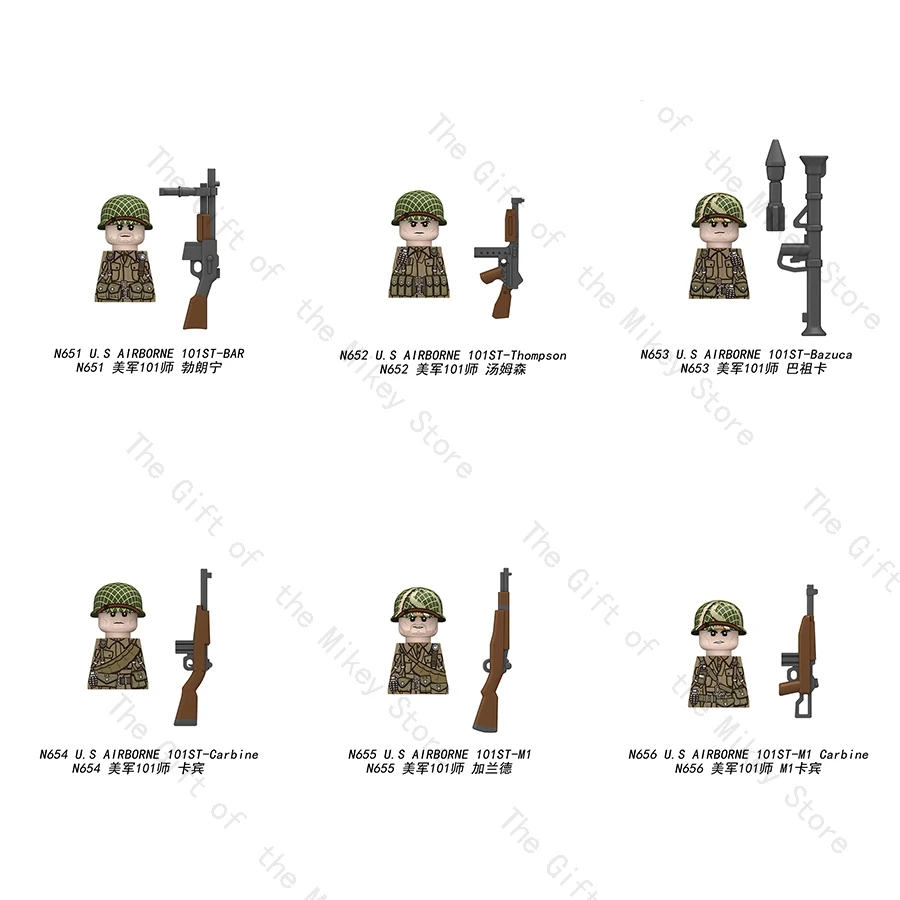 

N651 N652 N653 N654 N655 Солдат Второй мировой войны MOC Фигурка Меч Moc Модель Детские мини-строительные блоки Игрушки в подарок