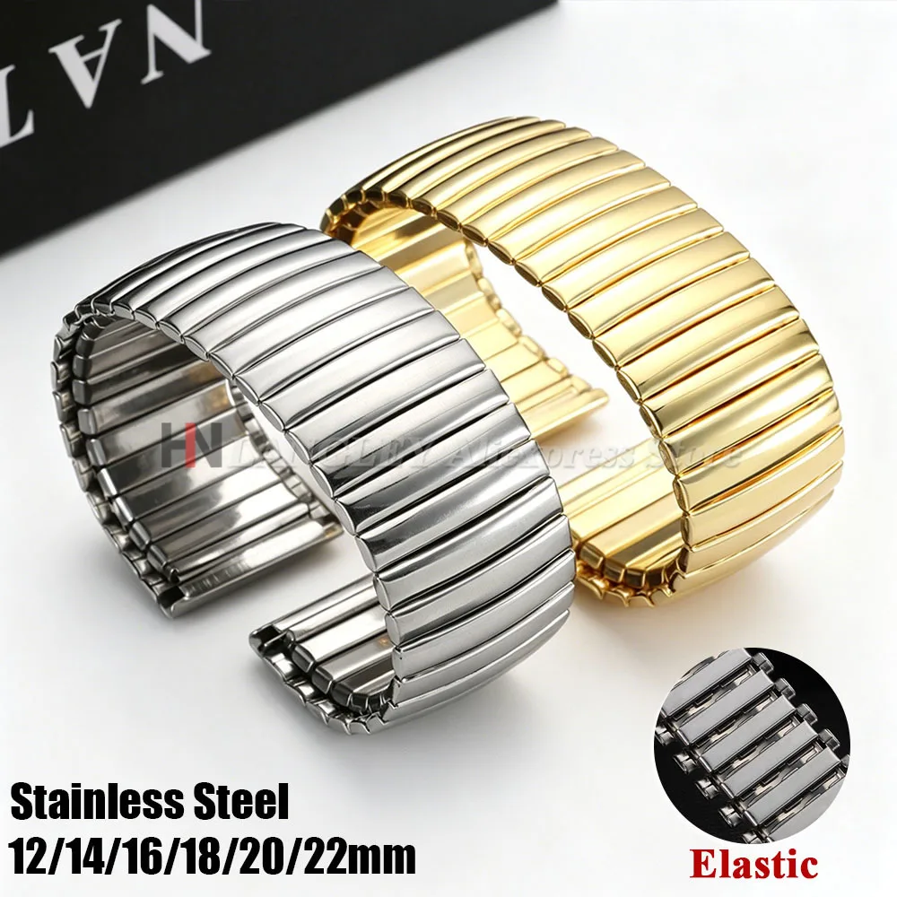 12mm 14mm 16mm 18mm 20mm 22mm Stainless Steel Elastic Watchband Strap for Smartwatch Stretch Expansion Men Women Sport Wristband
