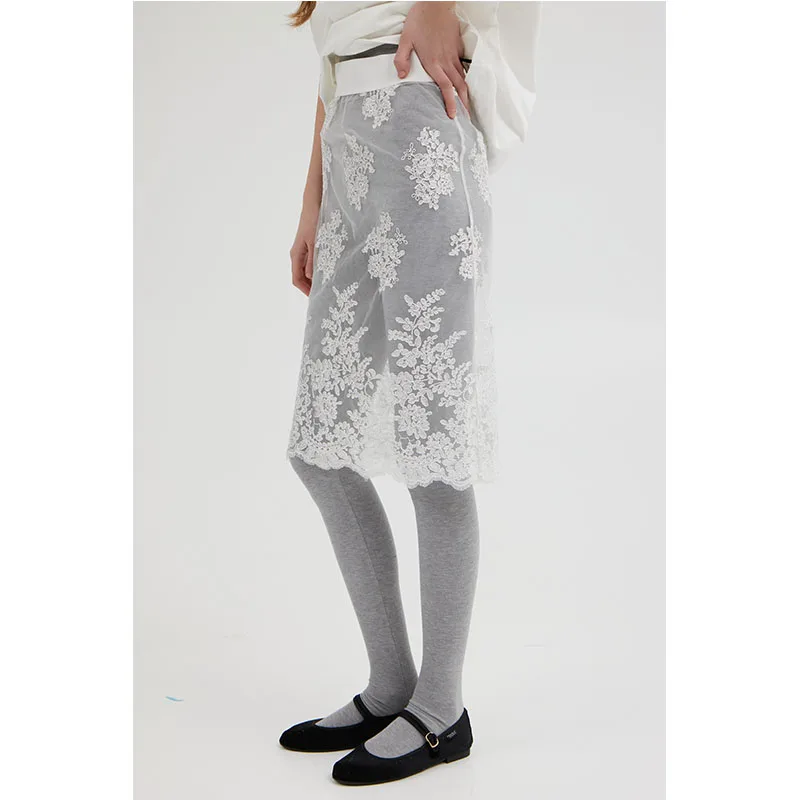 

Полупрозрачная юбка Heemmi с кружевной вышивкой и эластичной резинкой на талии, корейская юбка-миди со средней талией из полиэфирной ткани H-Line