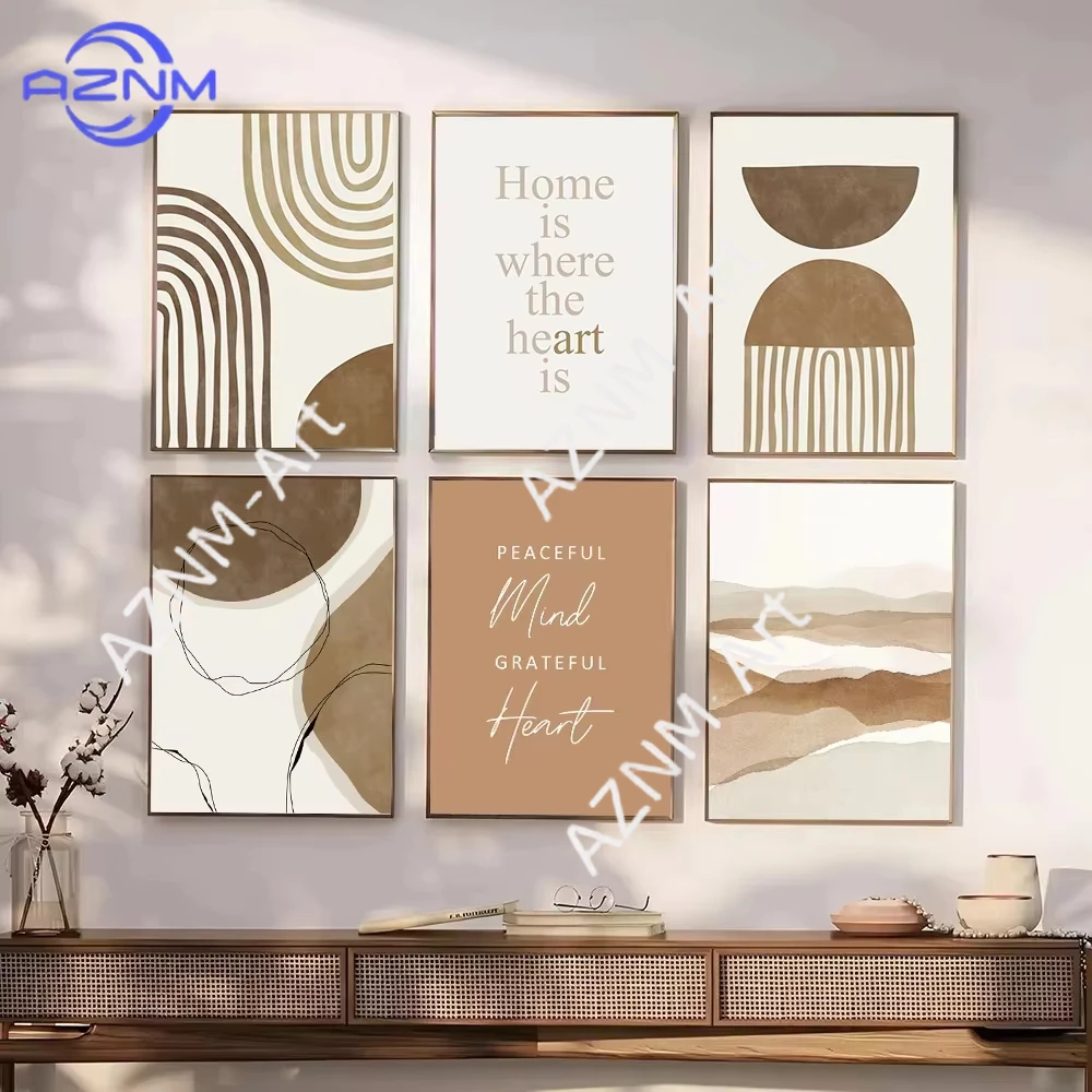 1 Stück/6 Stück Abstrakte Beige Bohemian Linien-Wandmalerei - Minimalistischer Nordischer Stil Wohnzimmer Heim-Dekor Poster Druck
