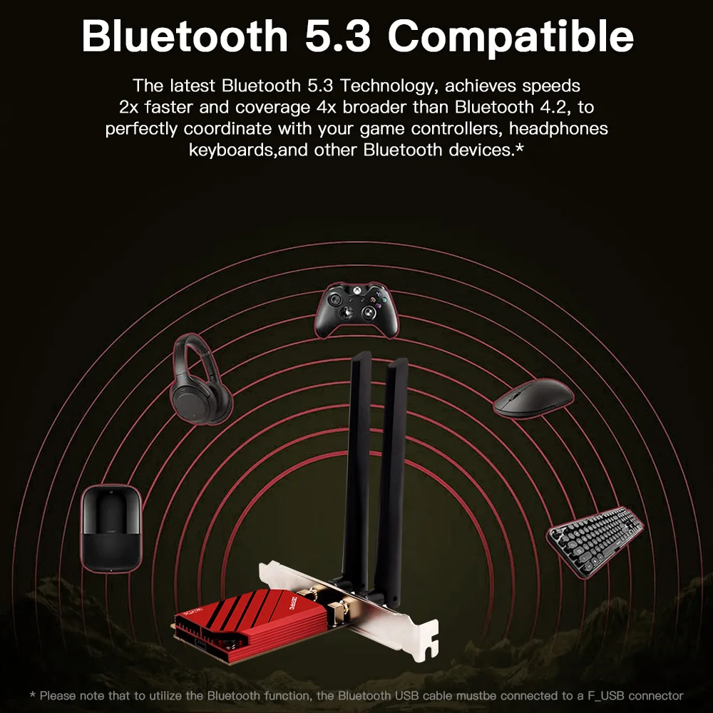 Imagem -04 - Adaptador de Rede sem Fio Ax210 Wifi 6e Pcie Bluetooth 5.3 Tri-band 802.11ax 2.4g 5g 6g Cartão Receptor para Win10 11