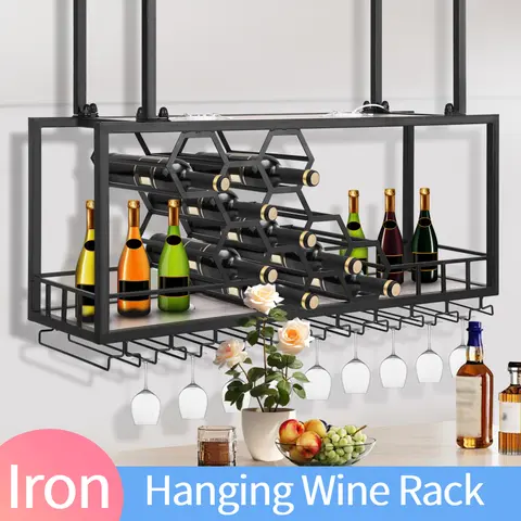 100x30x40cm Wall-Mounted Wine Rack with 2 Layers Partitions and Honeycomb Shaped Bottle Storage Holder for Home Restaurants Bar
