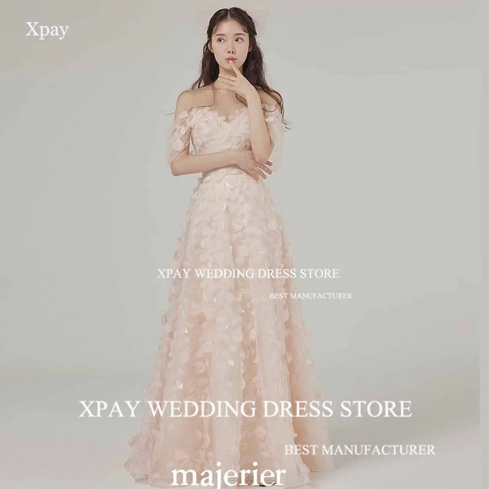 

XPAY Elegant Korea A Line Wedding Dresses Off The Shoulder 3D Lace Bridal Dress Backless Wedding Photos Shoot Boho Bride Gown