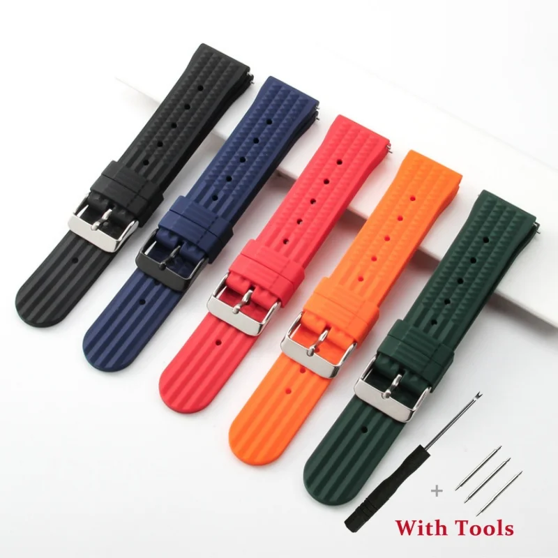 

20mm 22mm Silicone Sport Watch Strap Diving Waterproof Rubber Men Replacement for Universal Bracelet Band Watch Accessories