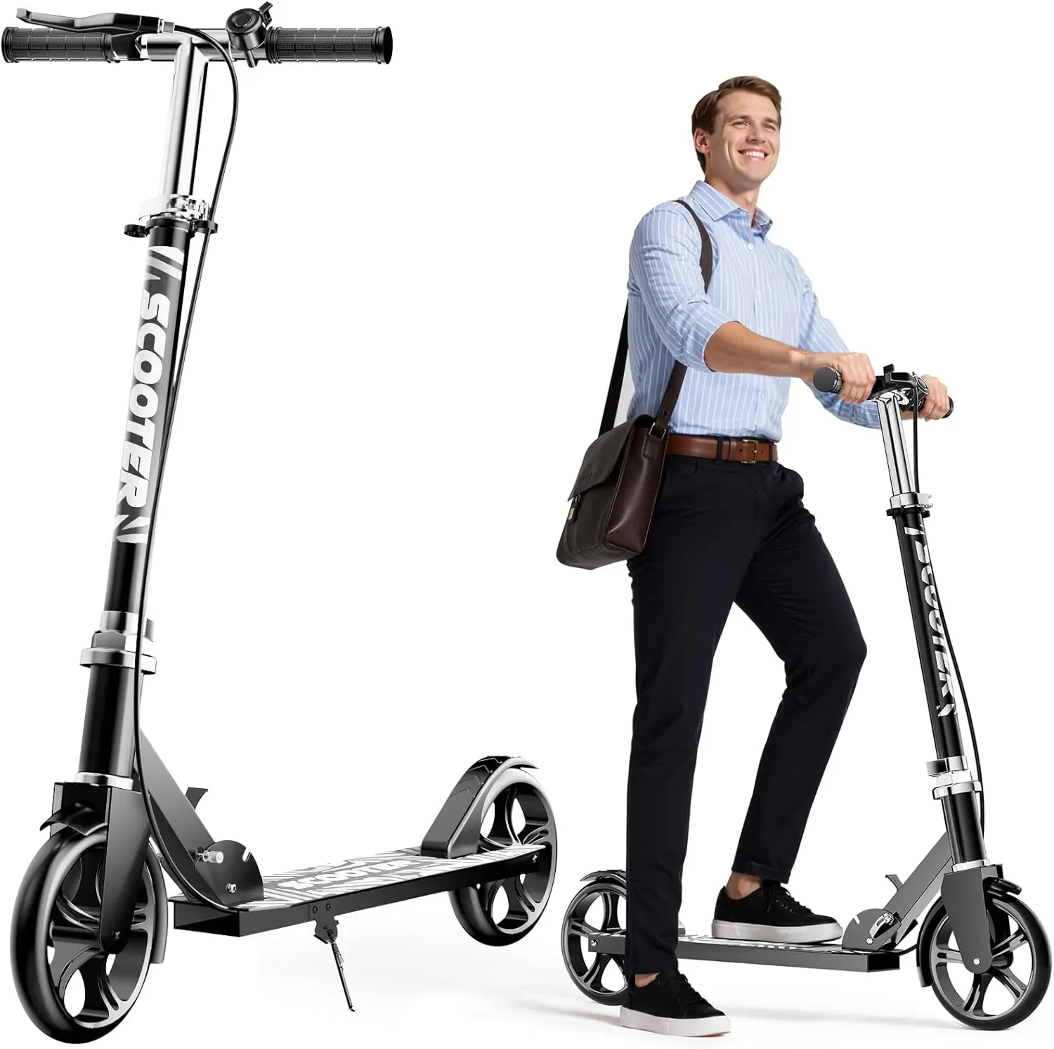 

Складной самокат для детей, подростков и взрослых — легкий, с 8-дюймовыми колесами, регулируемой высотой, ручным тормозом и звонком.