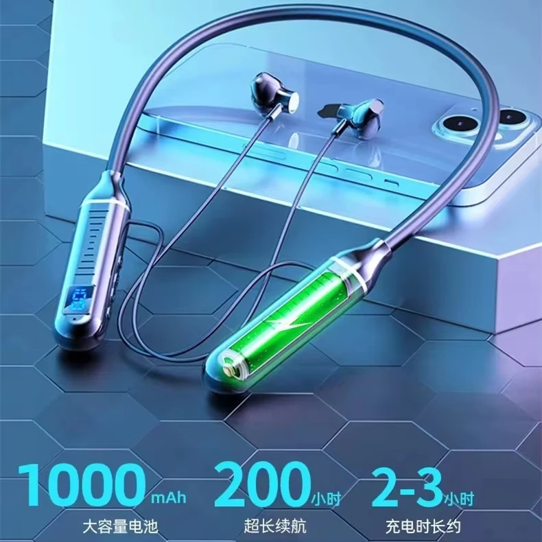 

500 mah digital display Wireless Headphones Blue tooth 5.0 Neckband Earphones Magnetic Sports TWS Earbuds Headset Mic
